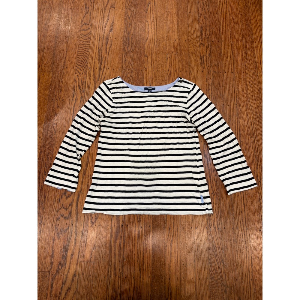 Hatley Black White Striped Boat Neck Top Womens M 3/4 Sleeve Breton